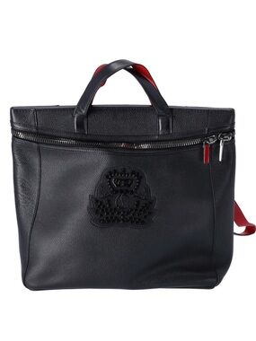 Christian Louboutin Cabado Black Leather Top-Handle Bag with Red Accents